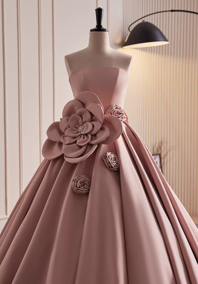 Exquisite Strapless A-Line Sweet 16th Gowns Beads Handmade Flowers Bow Prom Dress AP5815