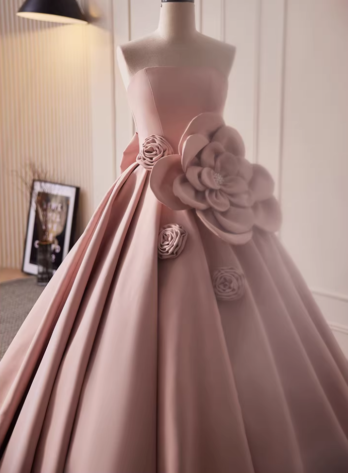 Exquisite Strapless A-Line Sweet 16th Gowns Beads Handmade Flowers Bow Prom Dress AP5815
