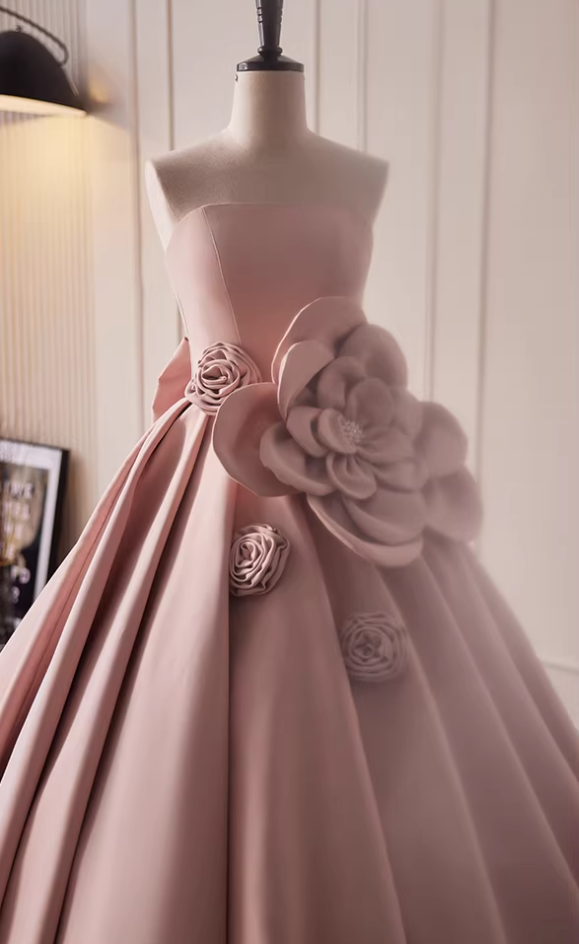 Exquisite Strapless A-Line Sweet 16th Gowns Beads Handmade Flowers Bow Prom Dress AP5815