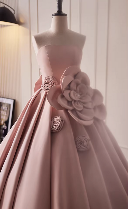 Exquisite Strapless A-Line Sweet 16th Gowns Beads Handmade Flowers Bow Prom Dress AP5815