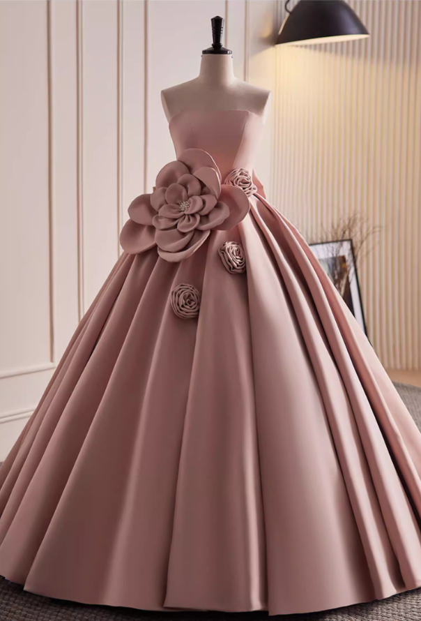 Exquisite Strapless A-Line Sweet 16th Gowns Beads Handmade Flowers Bow Prom Dress AP5815