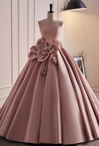 Exquisite Strapless A-Line Sweet 16th Gowns Beads Handmade Flowers Bow Prom Dress AP5815