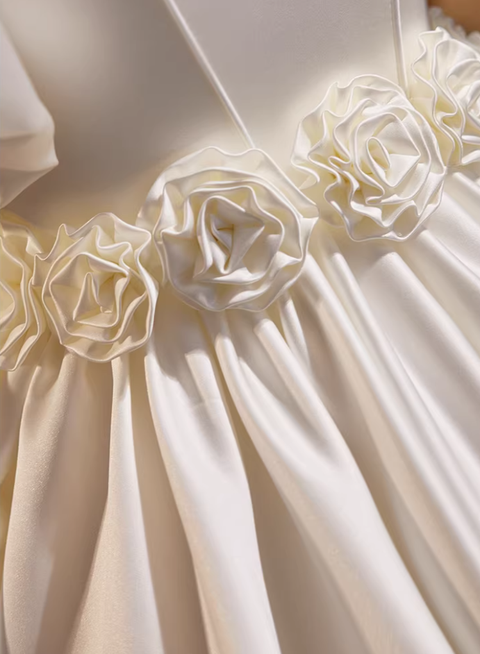 Refined A-Line V Neck Bridal Gowns Satin Short Sleeve Appliques Lace Wedding Dress AP5817