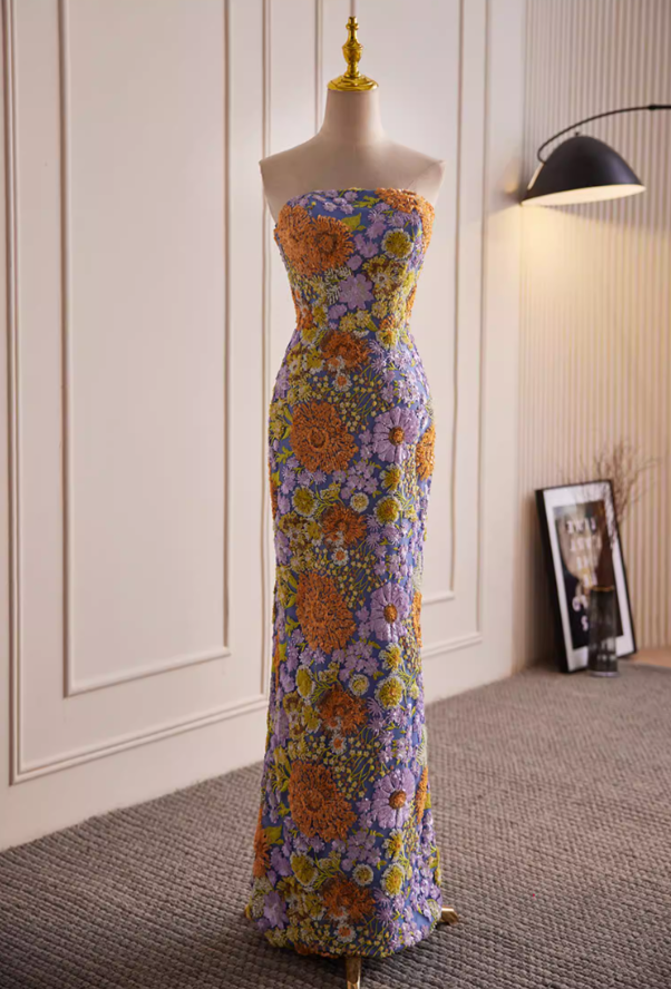 Enchanting Sheath Strapless Sweet 16th Dresses Floral Sequins Prom Dress AP5819