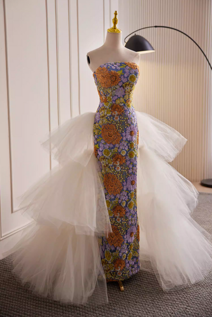 Enchanting Sheath Strapless Sweet 16th Dresses Floral Sequins Prom Dress AP5819
