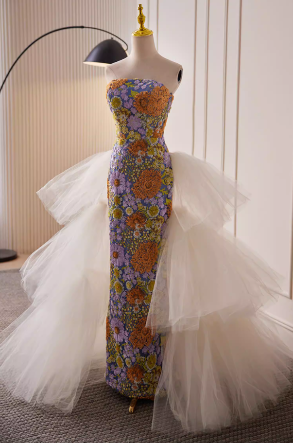 Enchanting Sheath Strapless Sweet 16th Dresses Floral Sequins Prom Dress AP5819