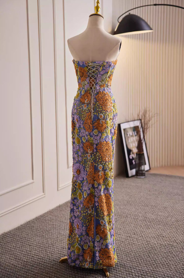 Enchanting Sheath Strapless Sweet 16th Dresses Floral Sequins Prom Dress AP5819