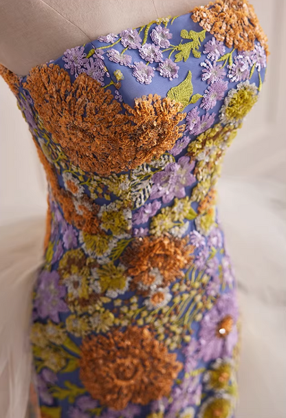 Enchanting Sheath Strapless Sweet 16th Dresses Floral Sequins Prom Dress AP5819
