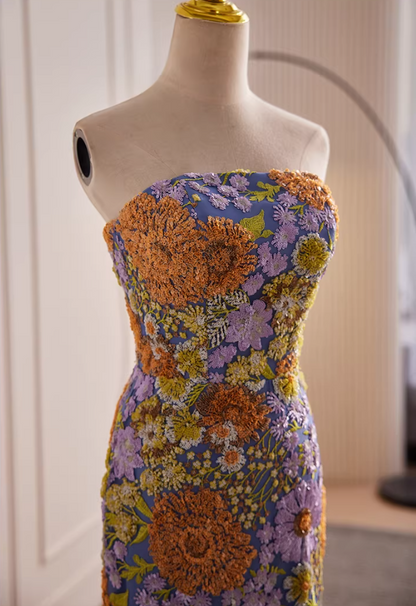 Enchanting Sheath Strapless Sweet 16th Dresses Floral Sequins Prom Dress AP5819