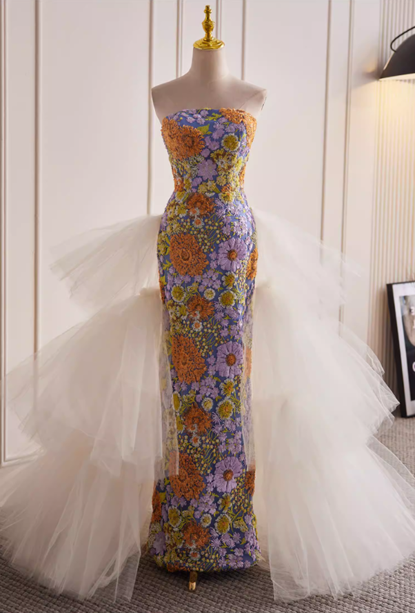 Enchanting Sheath Strapless Sweet 16th Dresses Floral Sequins Prom Dress AP5819