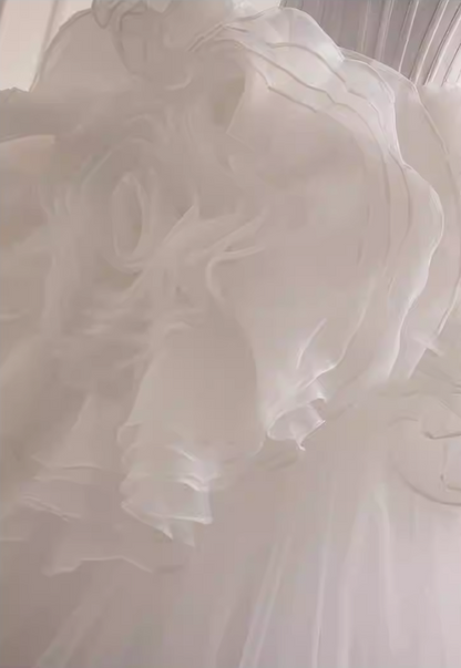 Amazing Strapless A-Line Layered Tulle Bridal Gowns Handmade Flowers Wedding Dress AP5822