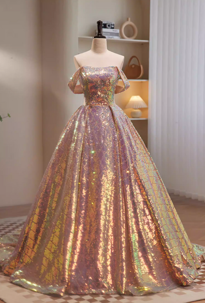 Enticing A-Line Off-Shoulder Evening Gowns Sequins Prom Dress AP5827