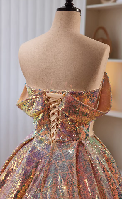 Enticing A-Line Off-Shoulder Evening Gowns Sequins Prom Dress AP5827