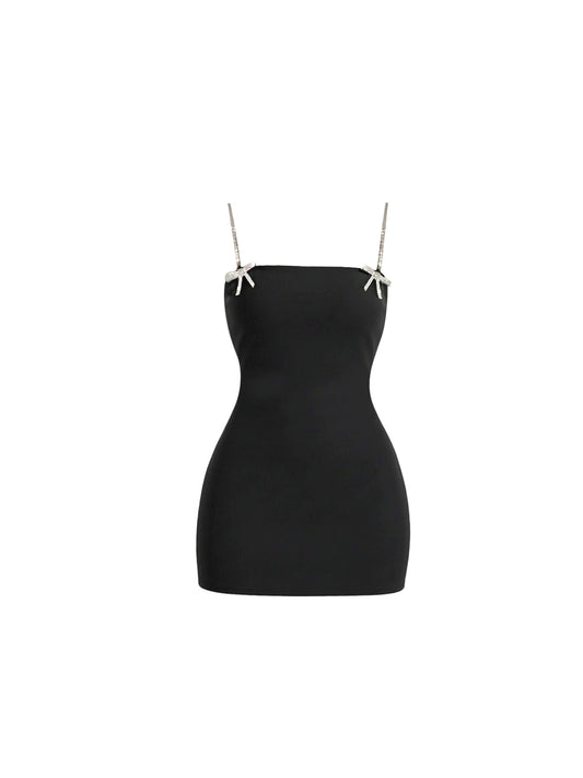 Chic Crystal Starfish Straps Slim Bodycon Mini Skirt Simple Black Sling Short Dress AP5839