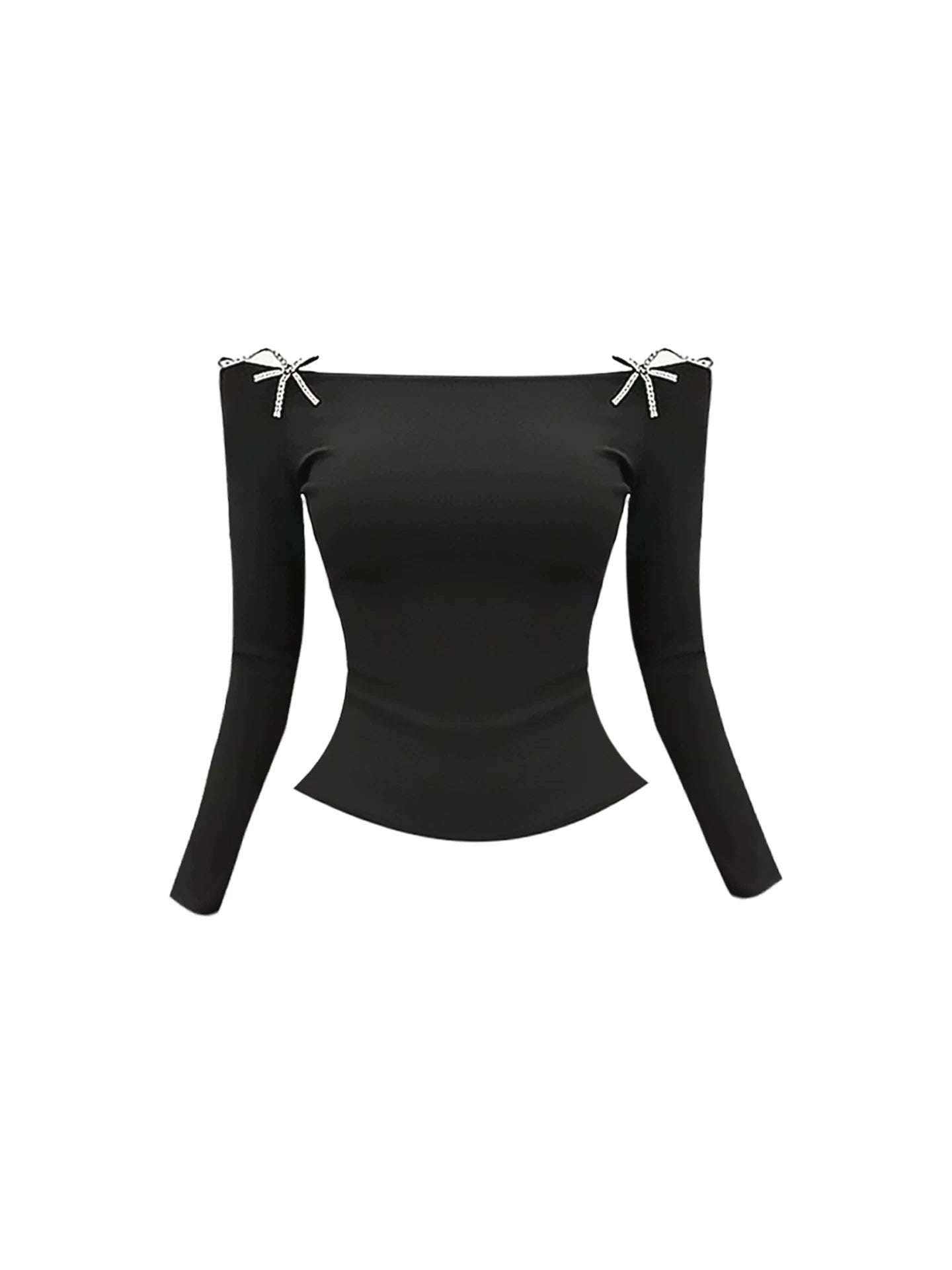 Luxurious Two-Piece Set Off-Shoulder Bodycon Mini Skirt Charming Black Long-Sleeve Top Crystal Starfish Accents Sequin Short Dress AP5840