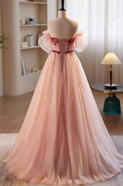 Vintage Layered Tulle Strapless A-Line Sweet 16th Gowns Sequins Beading Bow Prom Dress AP5848
