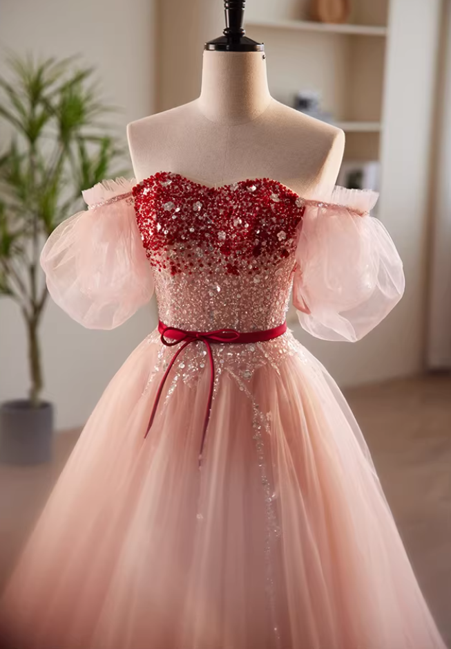 Vintage Layered Tulle Strapless A-Line Sweet 16th Gowns Sequins Beading Bow Prom Dress AP5848