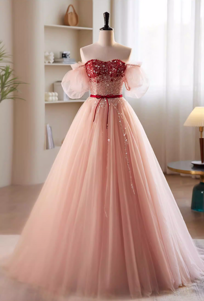 Vintage Layered Tulle Strapless A-Line Sweet 16th Gowns Sequins Beading Bow Prom Dress AP5848