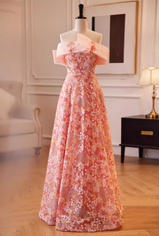 Dreamy Strapless A-Line Sweet 16th Gowns Floral Sequins Prom Dress AP5850