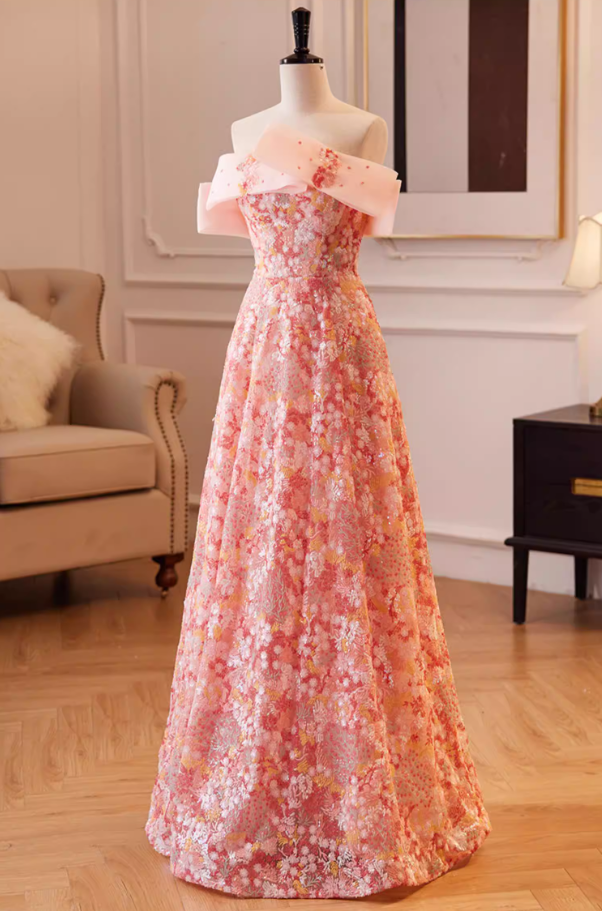 Dreamy Strapless A-Line Sweet 16th Gowns Floral Sequins Prom Dress AP5850