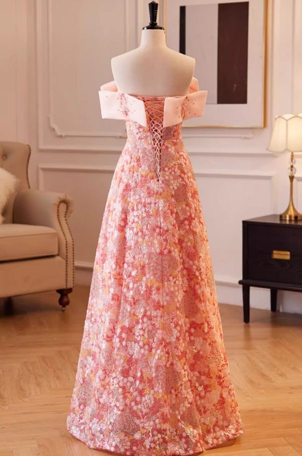 Dreamy Strapless A-Line Sweet 16th Gowns Floral Sequins Prom Dress AP5850