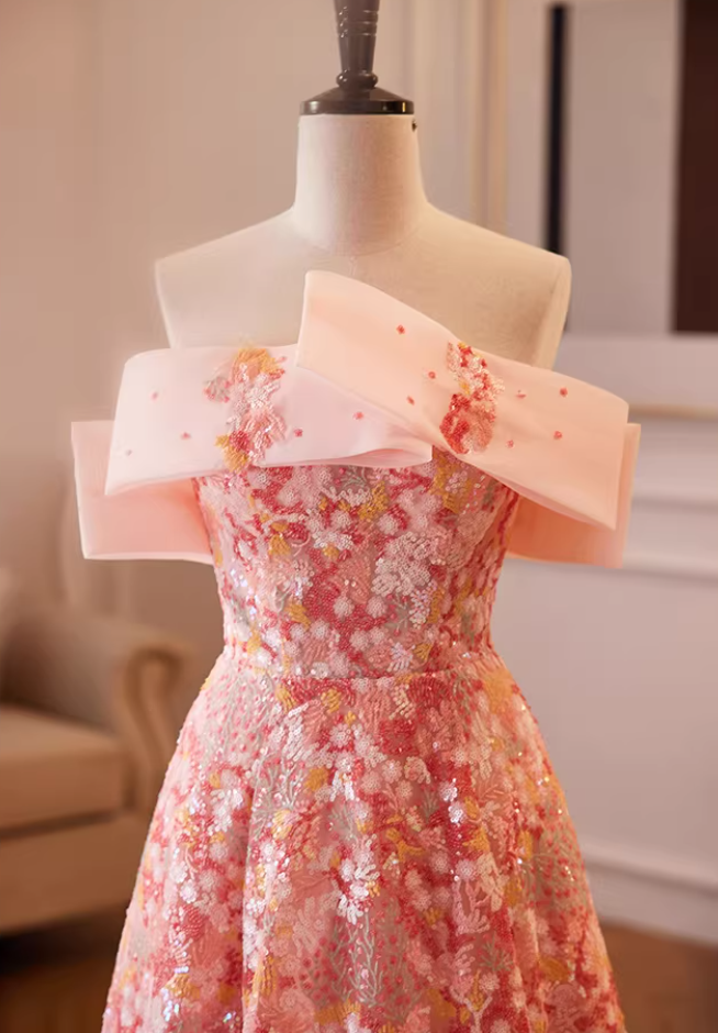 Dreamy Strapless A-Line Sweet 16th Gowns Floral Sequins Prom Dress AP5850