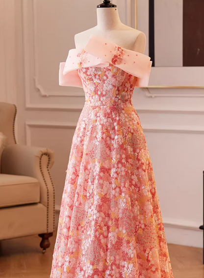 Dreamy Strapless A-Line Sweet 16th Gowns Floral Sequins Prom Dress AP5850