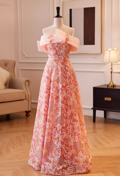 Dreamy Strapless A-Line Sweet 16th Gowns Floral Sequins Prom Dress AP5850