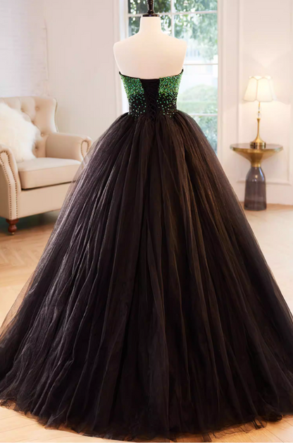 Alluring Strapless A-Line Sweet 16th Gowns Sequins Tulle Prom Dress AP5853