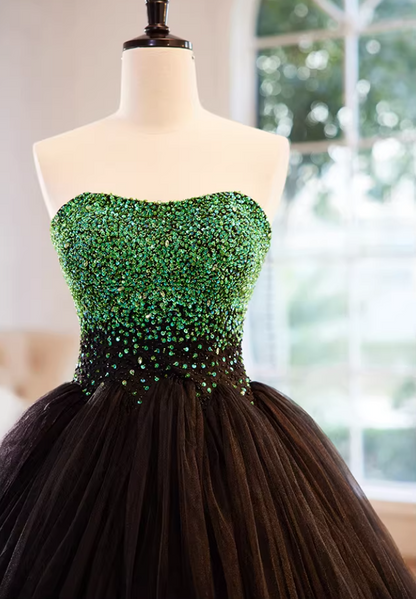 Alluring Strapless A-Line Sweet 16th Gowns Sequins Tulle Prom Dress AP5853