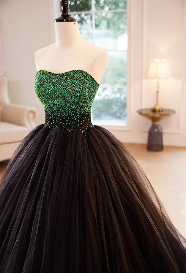 Alluring Strapless A-Line Sweet 16th Gowns Sequins Tulle Prom Dress AP5853