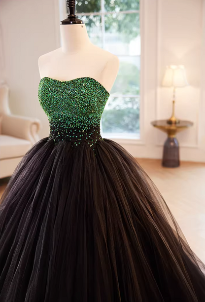 Alluring Strapless A-Line Sweet 16th Gowns Sequins Tulle Prom Dress AP5853