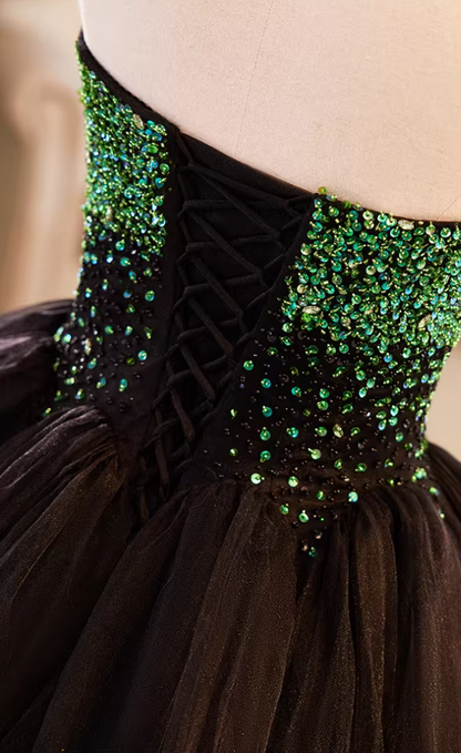 Alluring Strapless A-Line Sweet 16th Gowns Sequins Tulle Prom Dress AP5853