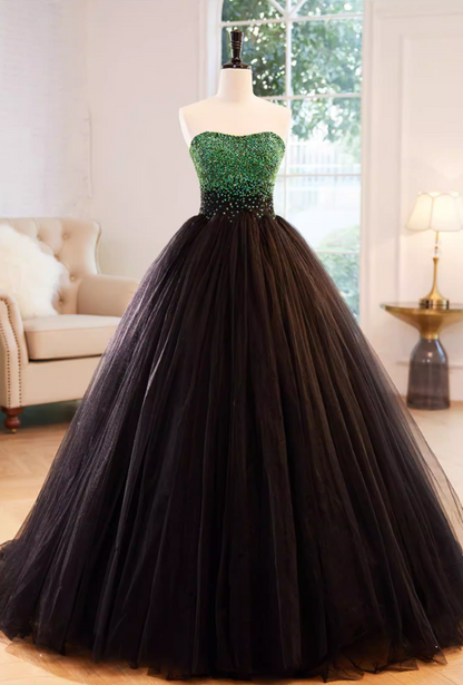 Alluring Strapless A-Line Sweet 16th Gowns Sequins Tulle Prom Dress AP5853