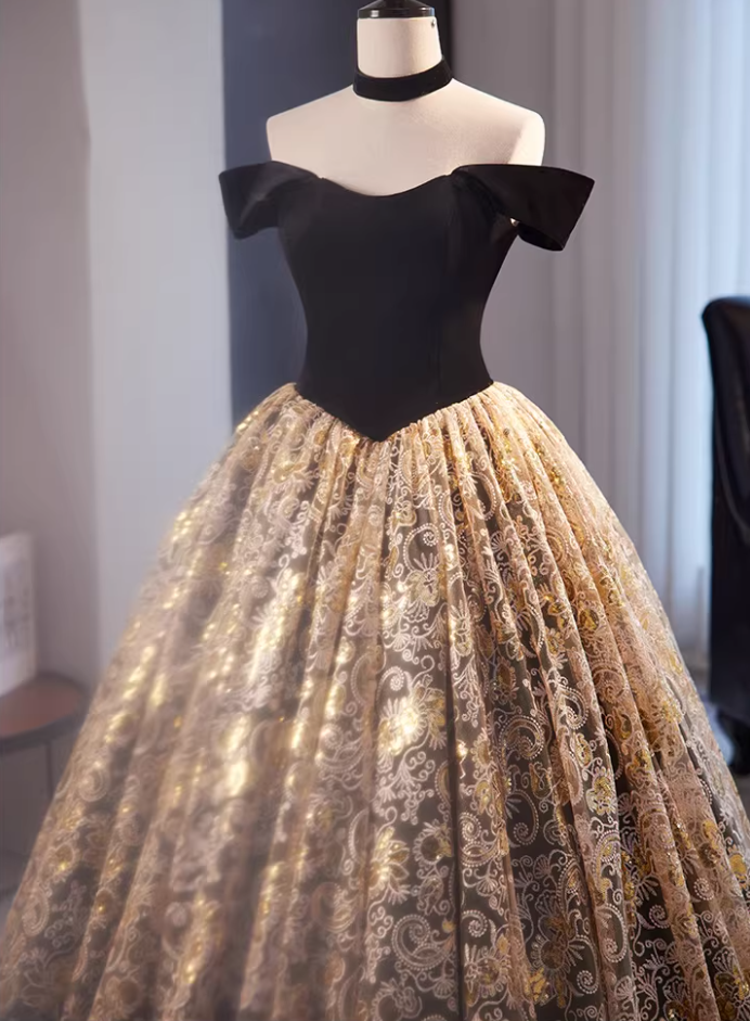 Glam A-Line Off-Shoulder Evening Gowns Textured Floral Tulle Prom Dress AP5855