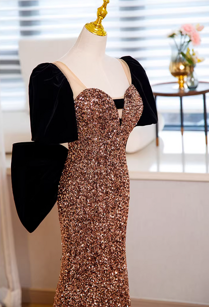 Vibrant Sweetheart Neck Short Sleeve Mermaid Evening Gowns Sequins Bows Prom Dress AP5861