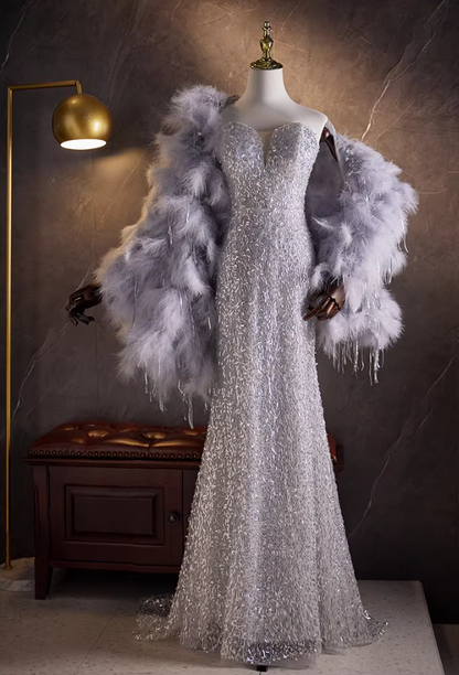 Victorian-Inspired Sweetheart Neck Evening Mermaid Dress Sequins Prom Dress AP5864
