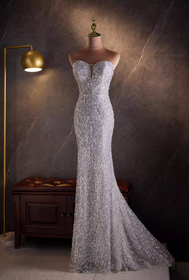 Victorian-Inspired Sweetheart Neck Evening Mermaid Dress Sequins Prom Dress AP5864
