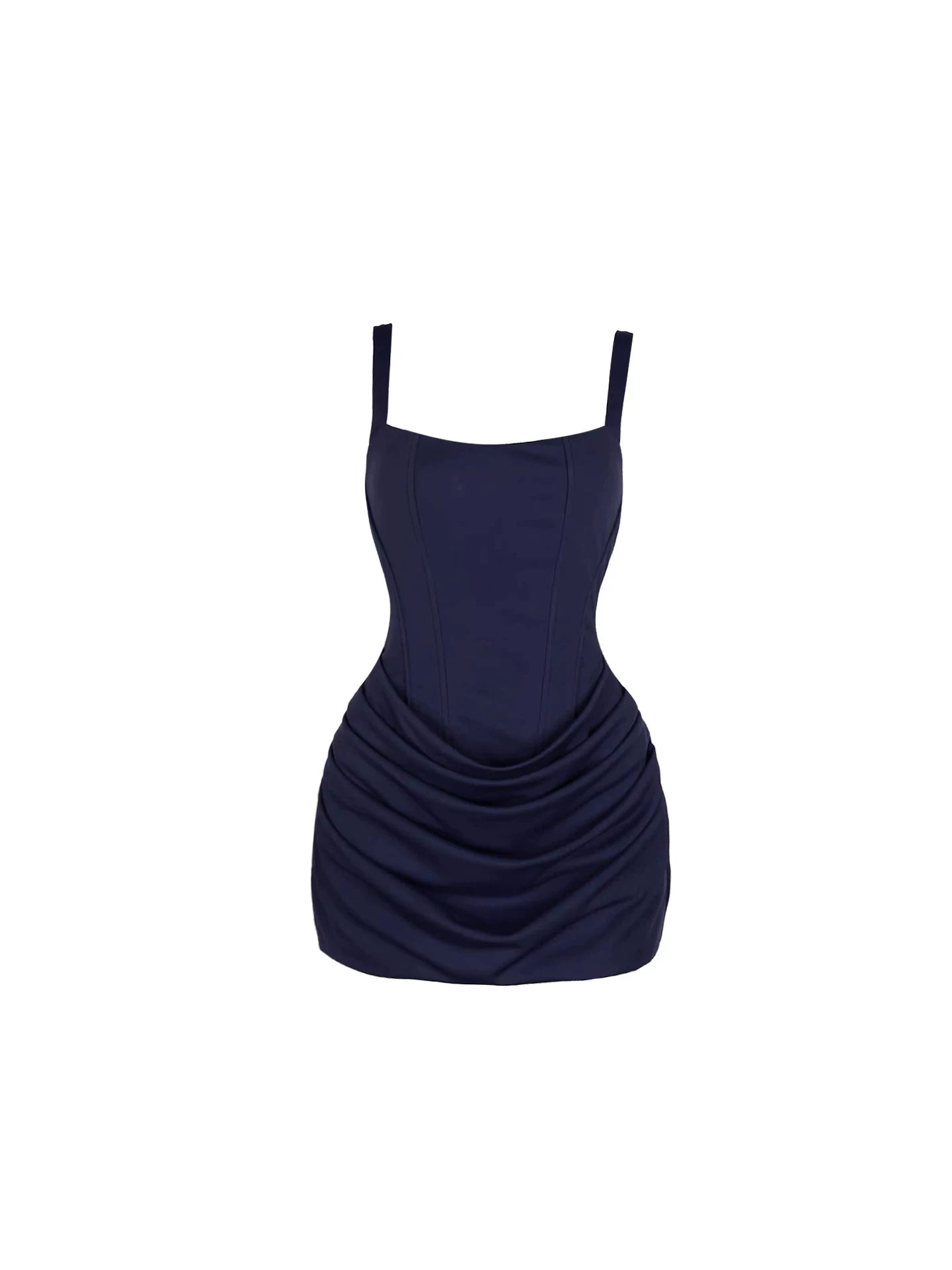 Dopamine Style Corset Bodice Ruched Bodycon Mini Skirt Chic Spaghetti Strap Navy Blue Square Neck Short Dress AP5869