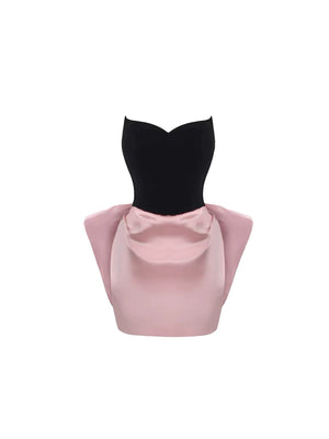 Adorable Bodice Satin Peplum Bodycon Mini Skirt Simple Black & Blush Pink Strapless Short Dress AP5870