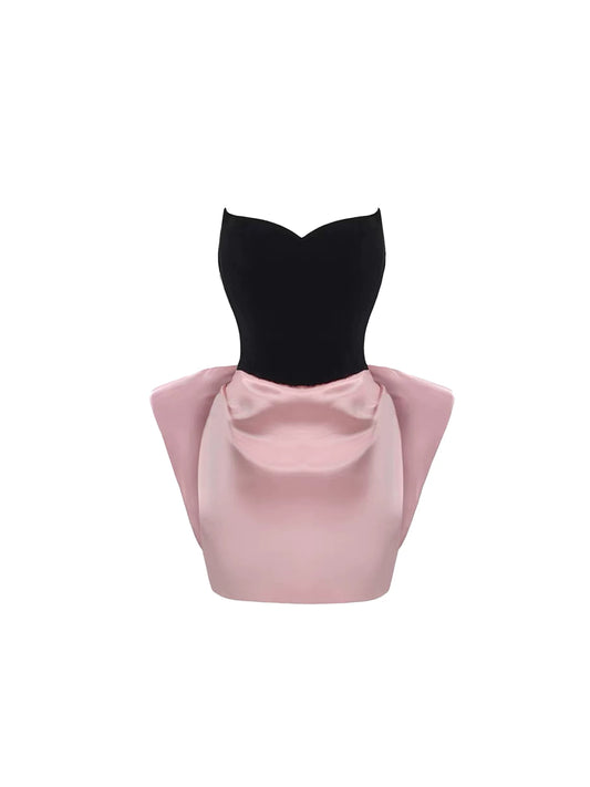 Adorable Bodice Satin Peplum Bodycon Mini Skirt Simple Black & Blush Pink Strapless Short Dress AP5870