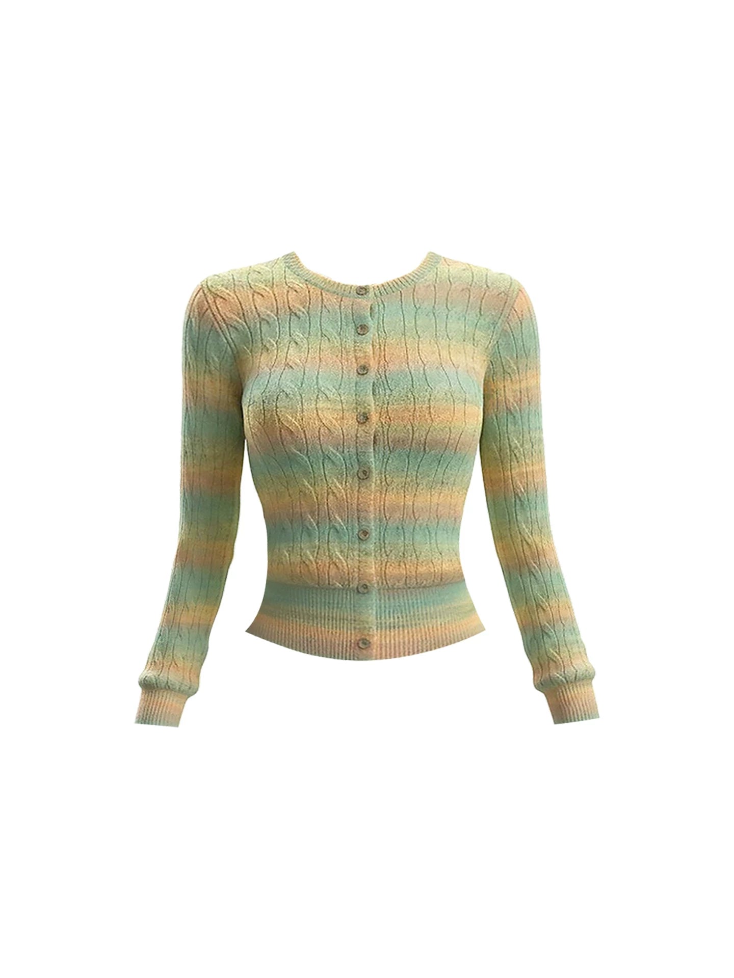 Dopamine Style Stripe Cable Knit Sweater Bodycon Mini Skirt Fashion Pastel Gradient & Light Blue Jewel Neck Two-Piece Set Short Dress AP5884