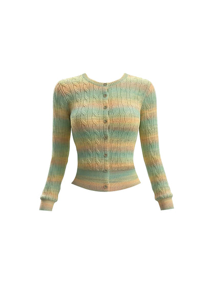 Dopamine Style Stripe Cable Knit Sweater Bodycon Mini Skirt Fashion Pastel Gradient & Light Blue Jewel Neck Two-Piece Set Short Dress AP5884