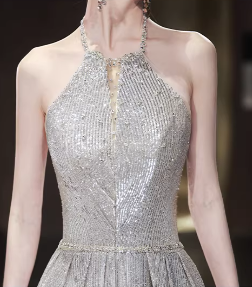 Princess Cutout Halter Neck A-Line Sweet 16 Gowns Beading Sequins Prom Dress AP5886