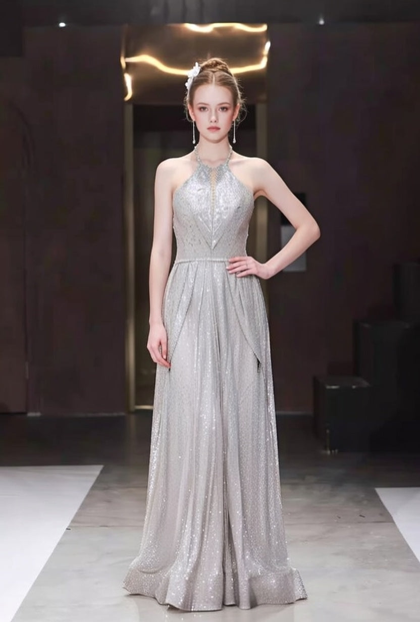 Princess Cutout Halter Neck A-Line Sweet 16 Gowns Beading Sequins Prom Dress AP5886