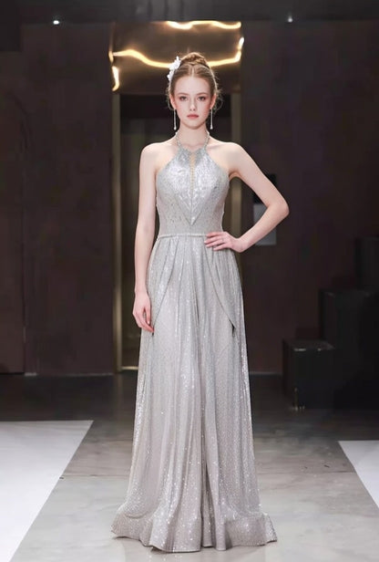 Princess Cutout Halter Neck A-Line Sweet 16 Gowns Beading Sequins Prom Dress AP5886