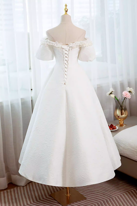 Delicate Off-Shoulder A-Line Bridal Gowns Lace Tassel Textured Wedding Dress AP5889