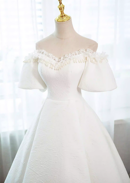 Delicate Off-Shoulder A-Line Bridal Gowns Lace Tassel Textured Wedding Dress AP5889