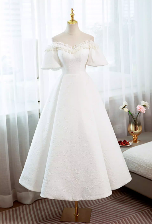 Delicate Off-Shoulder A-Line Bridal Gowns Lace Tassel Textured Wedding Dress AP5889