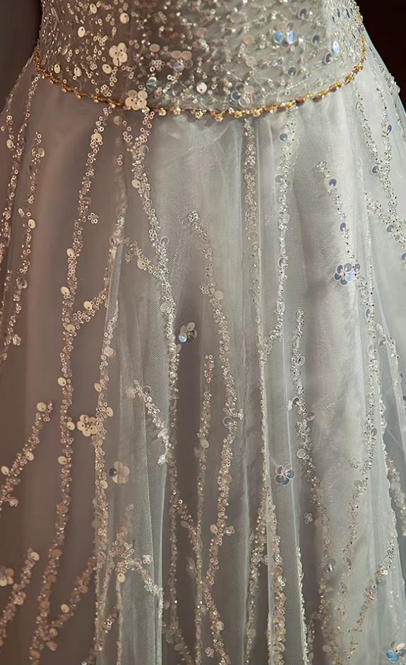 Hot Girls A-Line Off-Shoulder Evening Gowns Glittering Sequins Beads Prom Dress AP5890
